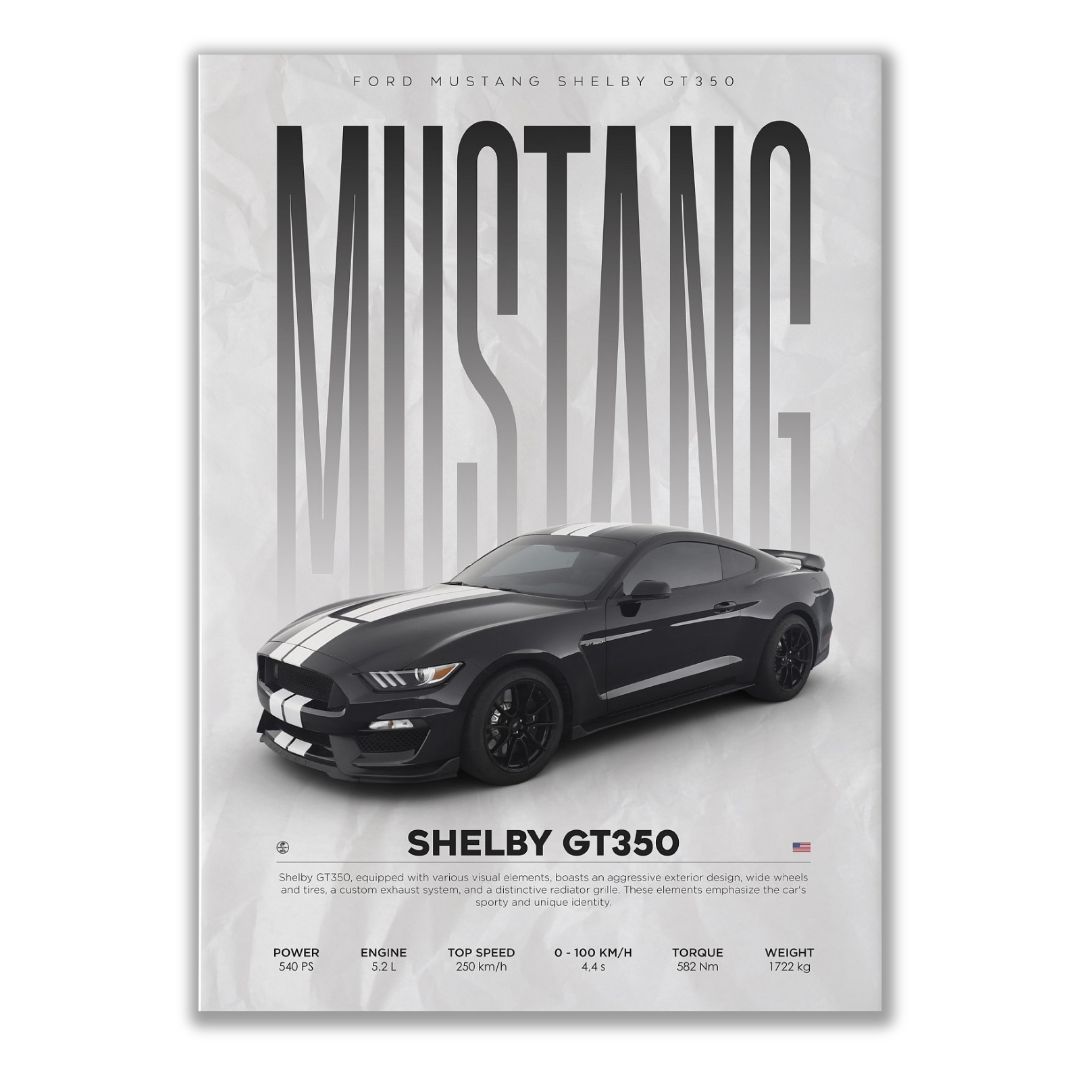 Transform your living room with our Mustang Shelby GT350 canvas, ideal for house interior design and living room design. Capture the essence of the 2024 Ford Mustang in your space with this iconic poster of ford mustang 2024 from Essential Walls.