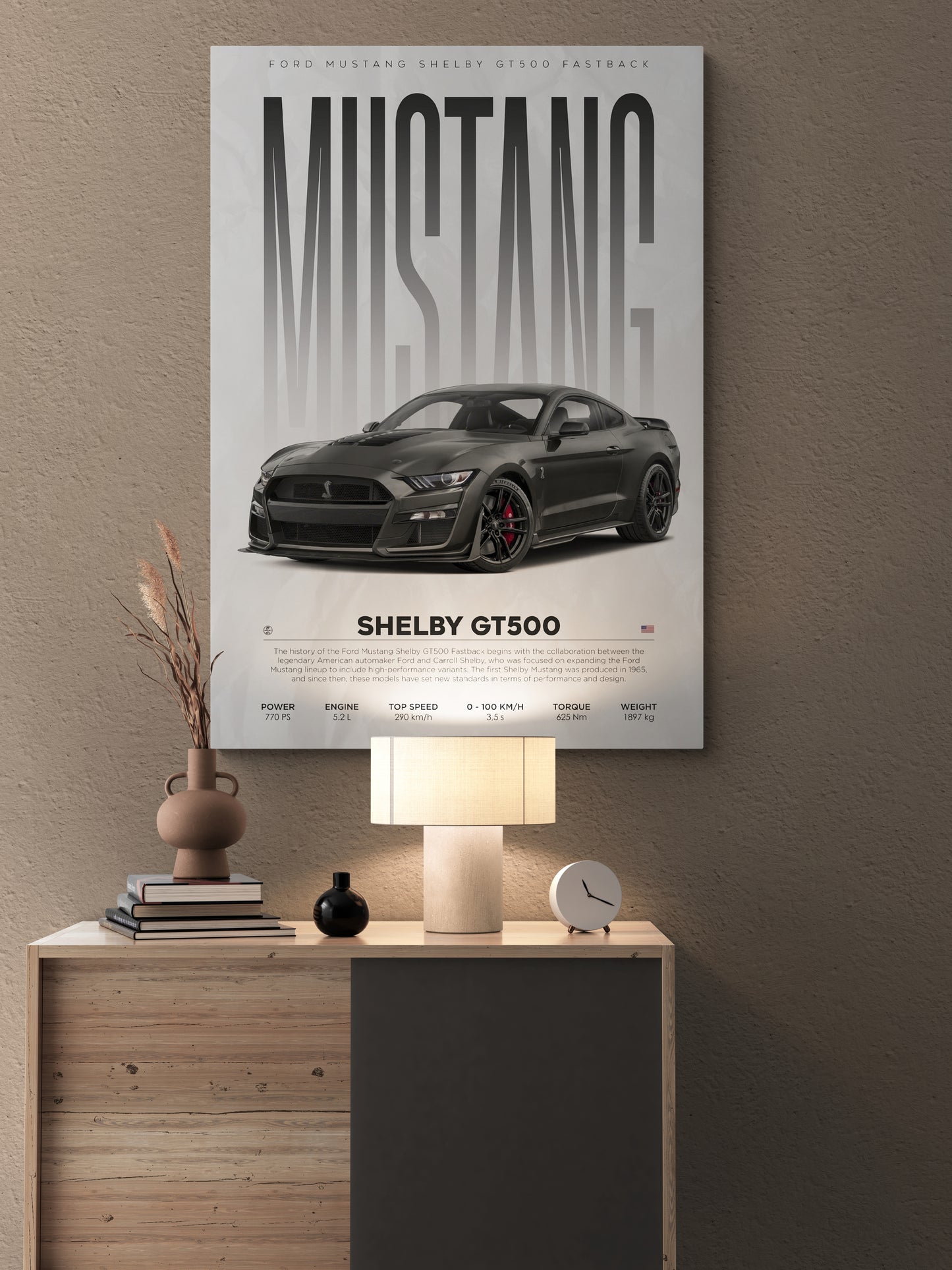Discover room style ideas with automotive poster design featuring Ford Mustang GT. Get creative with car poster design for your space. Find the best of posters and artwork for your home interior. Explore Ford's new cars and Mustang GT logo in stunning detail.
