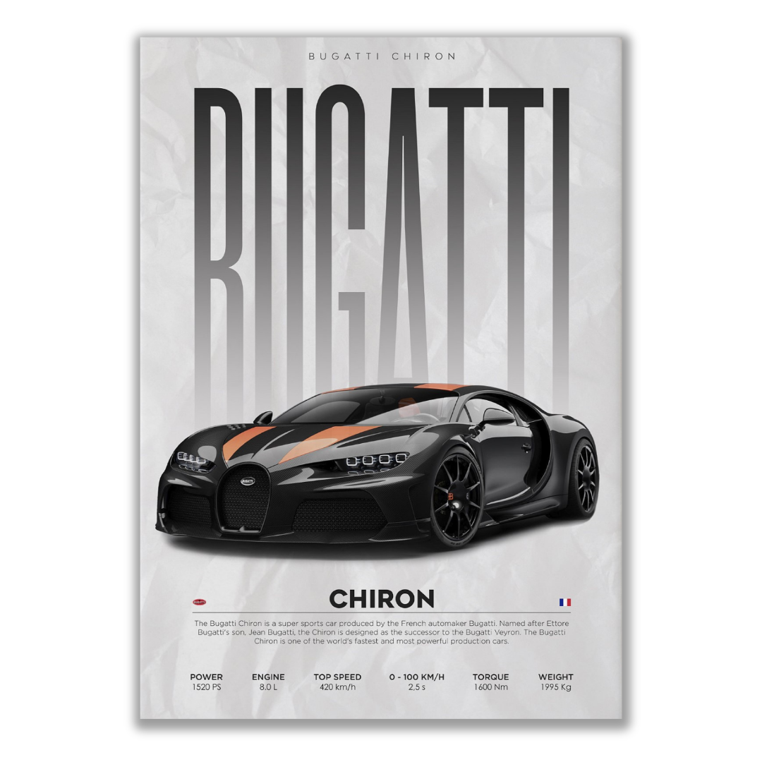 Bugatti Chiron canvas available for purchase on Essential Walls, leading car websites. Shop now for fast delivery. Perfect for car enthusiasts looking to buy cars. Find it at car shops online. Contact us for more information.