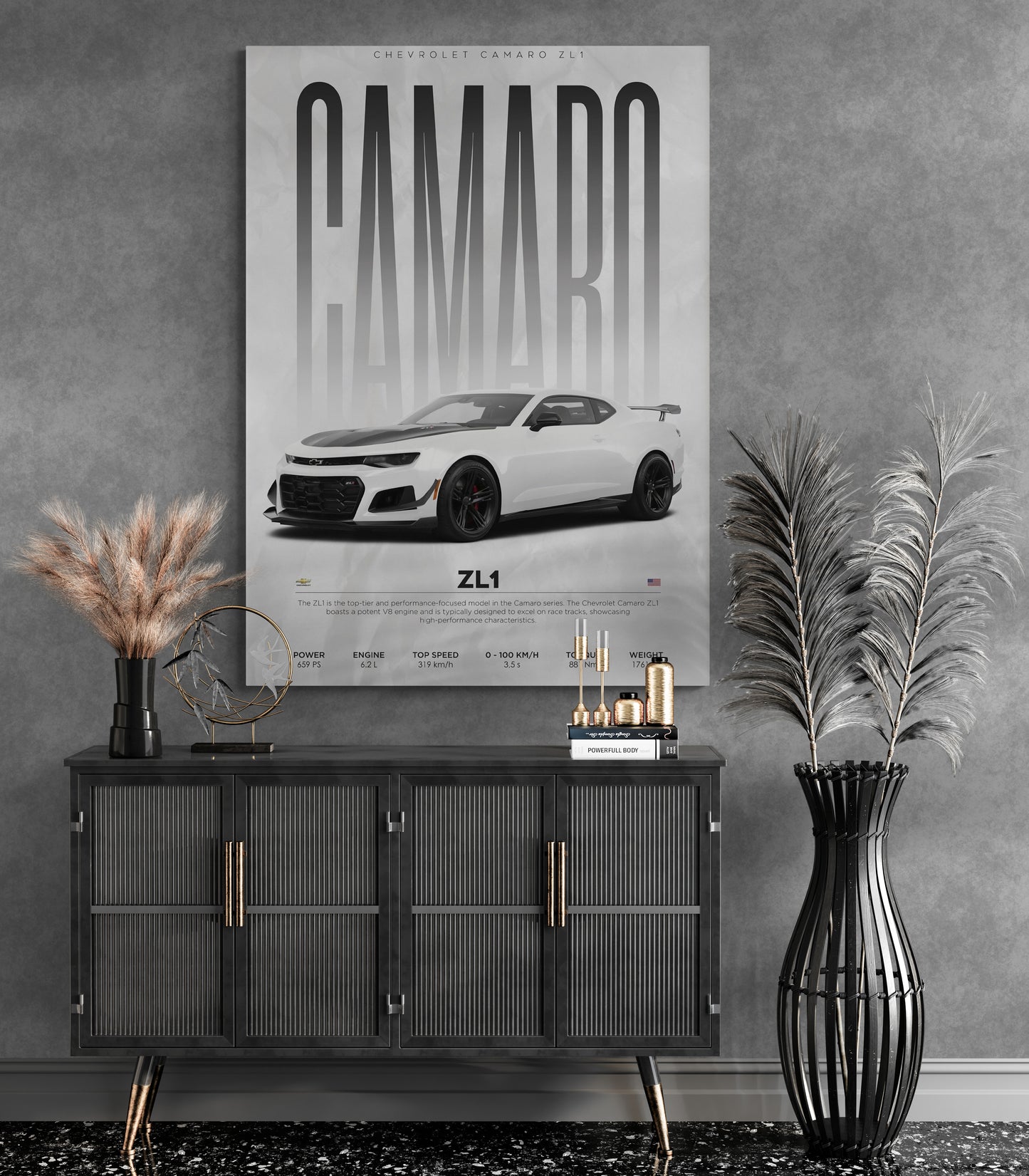 Revitalize your living space with the dynamic essence of the Chevrolet Camaro, including the iconic Chevy Camaro ZL1. Explore the best interior design ideas for home decor, complemented by exquisite hand-painted and abstract modern paintings, perfect for enhancing your table decor.