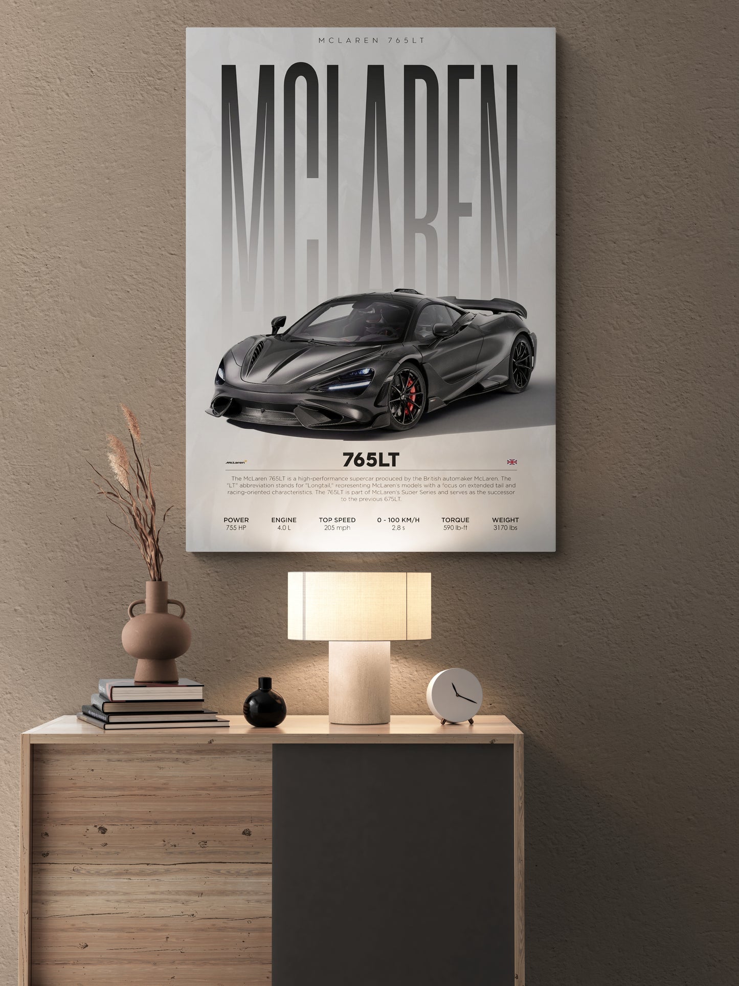 Elevate your home art collection with Essential Walls' best posters and colored prints canvas, featuring the McLaren 765LT. Shop now at our posters shop online for free delivery and easy returns.