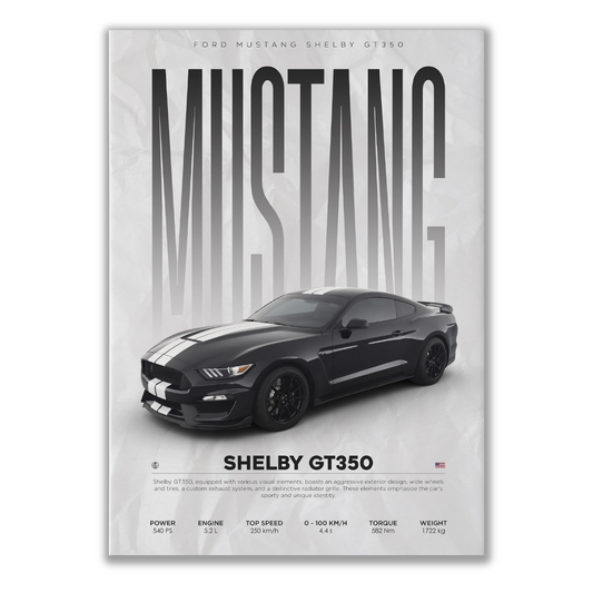 Transform your living room with our Mustang Shelby GT350 canvas, ideal for house interior design and living room design. Capture the essence of the 2024 Ford Mustang in your space with this iconic poster of ford mustang 2024  from Essential Walls.