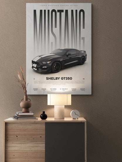 Discover our Mustang gt350 classic Mustang canvas painting, perfect for wall art in your interior wall design. Elevate your drawing room interior design with this stunning wall painting showcasing iconic Ford vehicles from Essential Walls.
