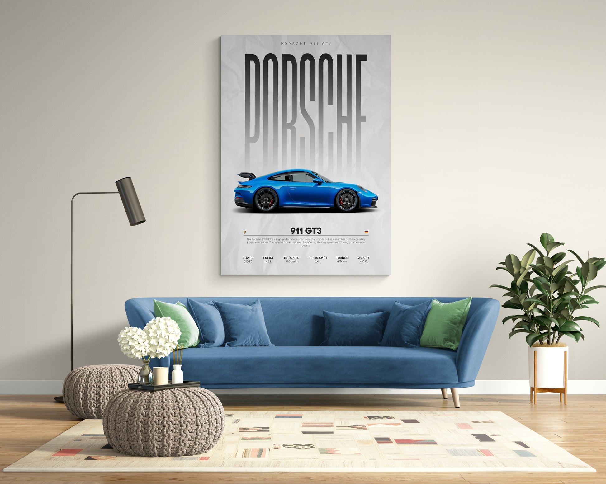 Discover modern wall design ideas with our sport auto Porsche canvas painting. Elevate your space with stunning automobiles car art at Essential Walls.