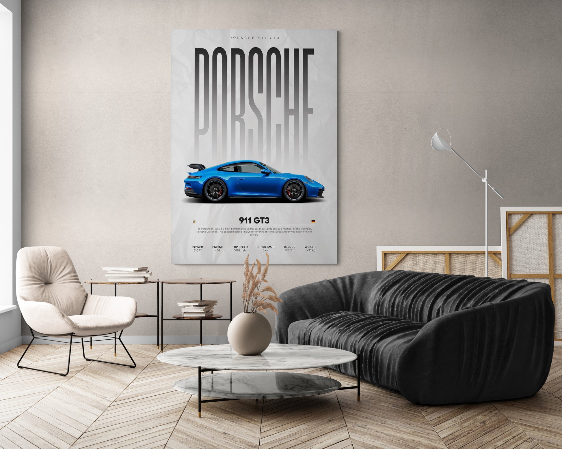  Enhance your interior home decor ideas with a Porsche GT3 canvases painting. Explore auto car art posters that highlights the value of cars at Essential Walls.