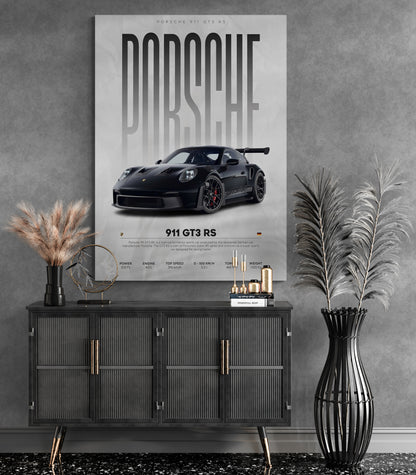 Explore our modern living room design sale poster at Essential Wall featuring a sleek black Porsche. Discover our collection of Porsche all cars, including the iconic Porsche 911 Black edition. Perfect for small living room decorating ideas.