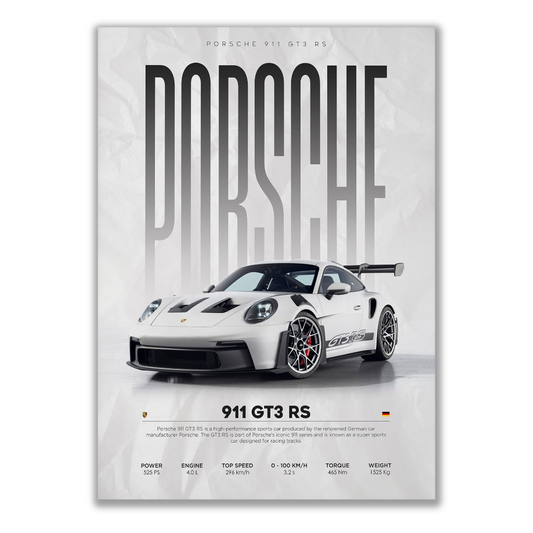 Explore our collection of posters and paintings featuring the Porsche 911 GT3 RS. Discover art for posters and find the perfect posters for painting at Essential Walls.